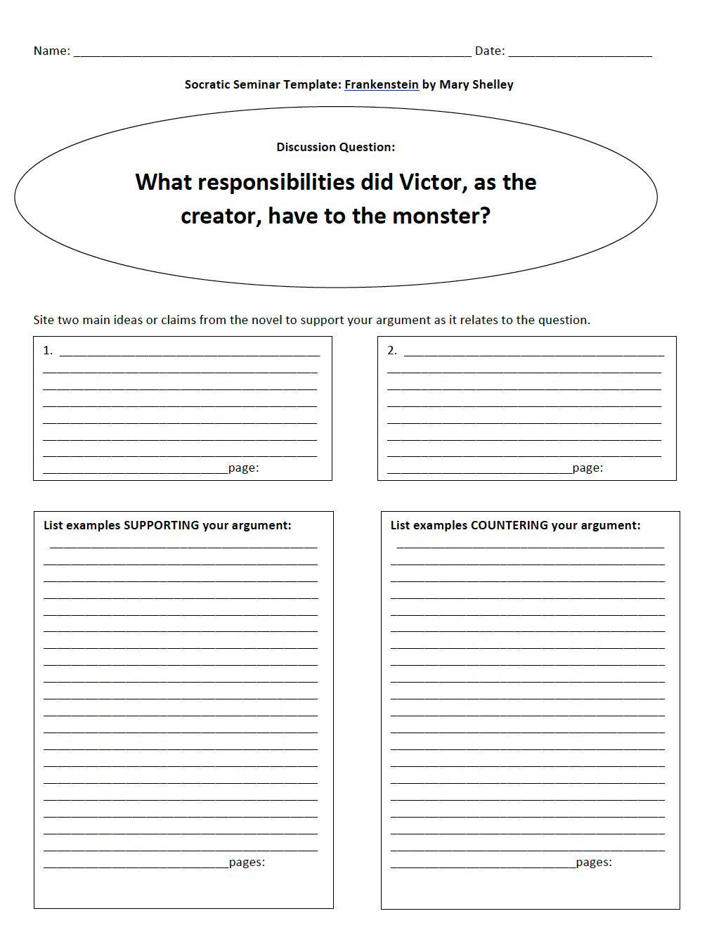 Frankenstein Teacher s Guide And Lesson Activity Unit Common Core