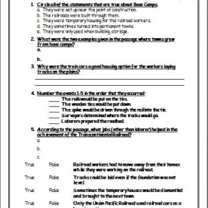 Language Arts Transcontinental Railroad Reading Passages And Comprehension Questions The Best Of Teacher Entrepreneurs Marketing Cooperative