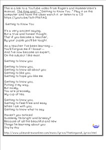 GettingToKnowYourClassmatesandYourTeacher lyrics