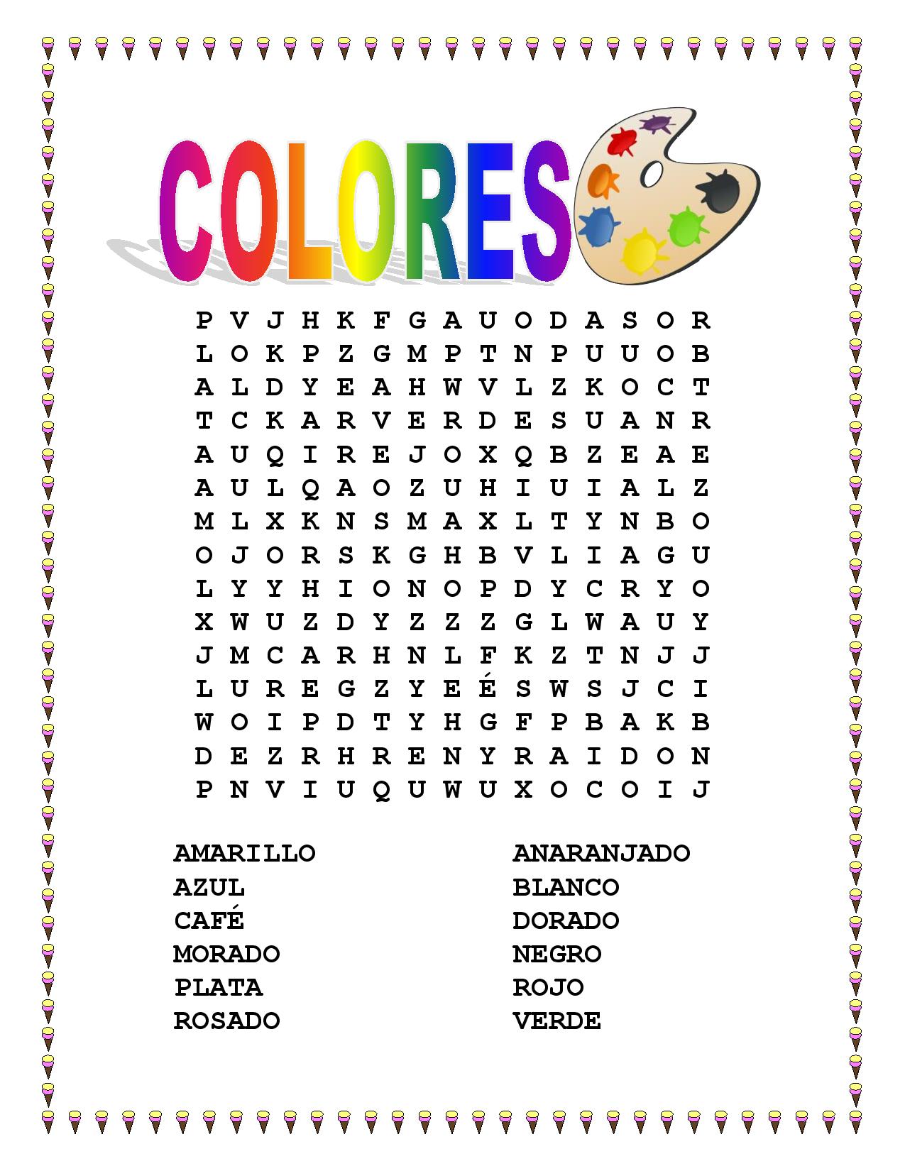 MISCELLANEOUS LESSON SPANISH COLORS Vocabulary Word Search Colorea