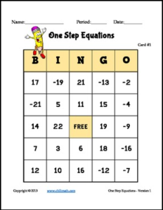 One Step Equations Bingo