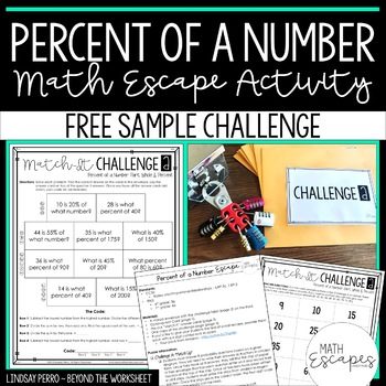 Free Math Lesson Percent Of A Number Escape Room Activity Free Challenge The Best Of Teacher Entrepreneurs Marketing Cooperative